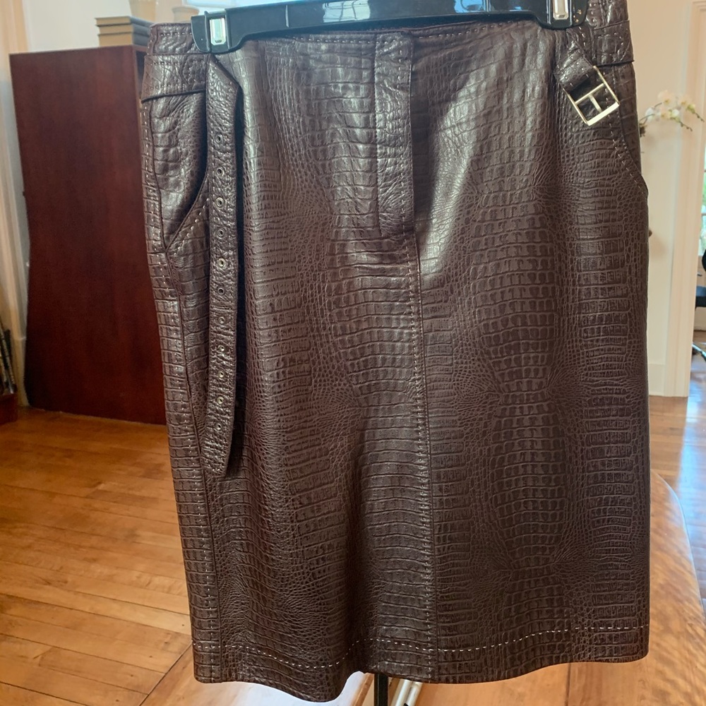 Brown genuine leather skirt
